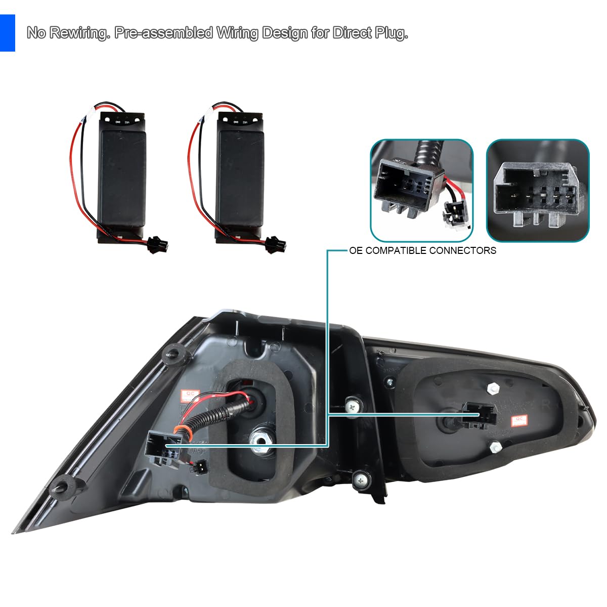 LED Tail Lights SPEC-D TUNING Glossy Black Compatible with 2015-2017 Volkswagen Golf GTI Models, Left + Right Pair Assembly
