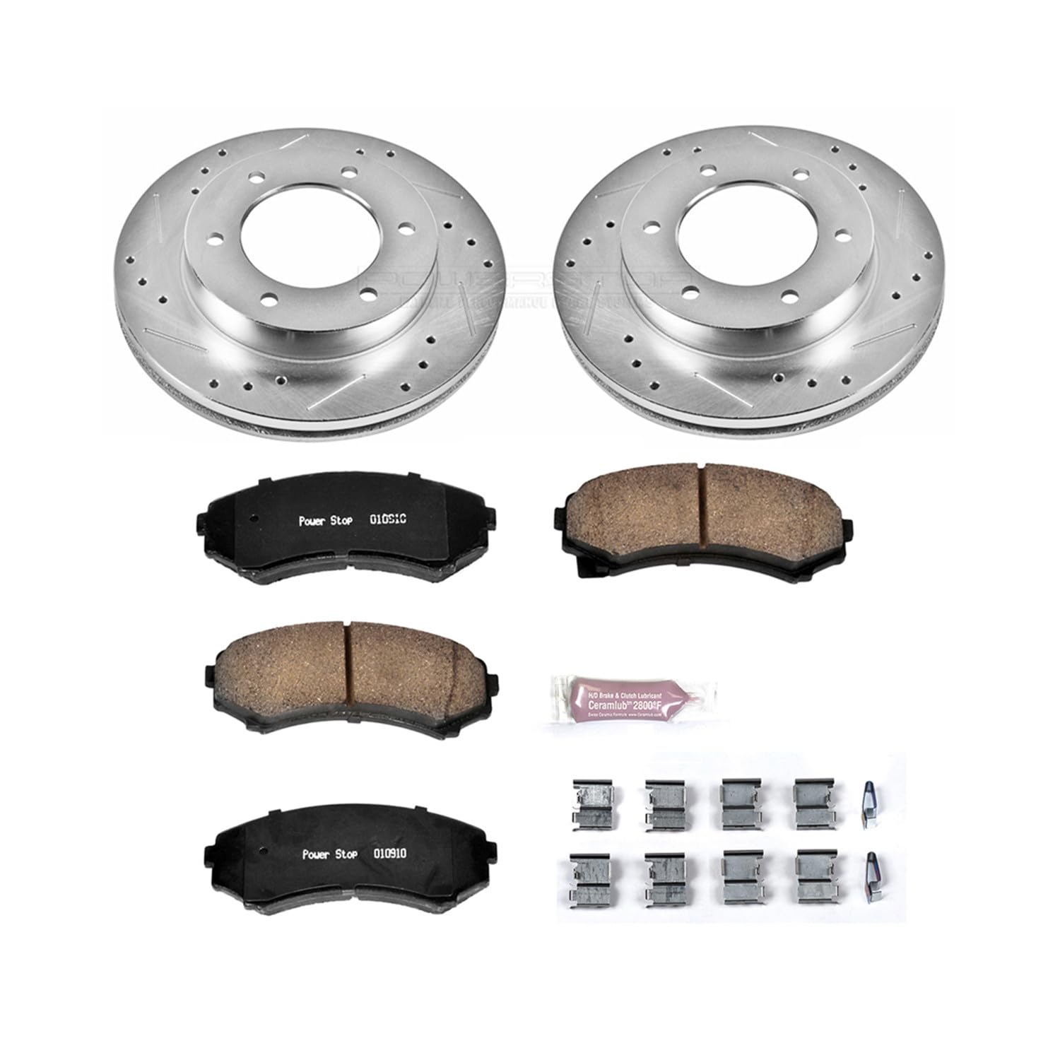 Power Stop K5259 Z23 Carbon Fiber Brake Pads Front with Drilled & Slotted Brake Rotors Kit For Honda Passp, Isuzu Axiom, Isuzu Rodeo, Isuzu Rodeo Sport [Model Specific]
