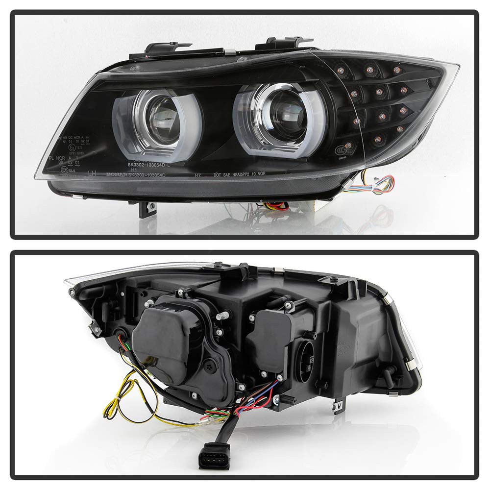 BMW E90 3-Series 09-12 Spyder Auto 3D Halo Projector Headlights Xenon AFS 4 Door