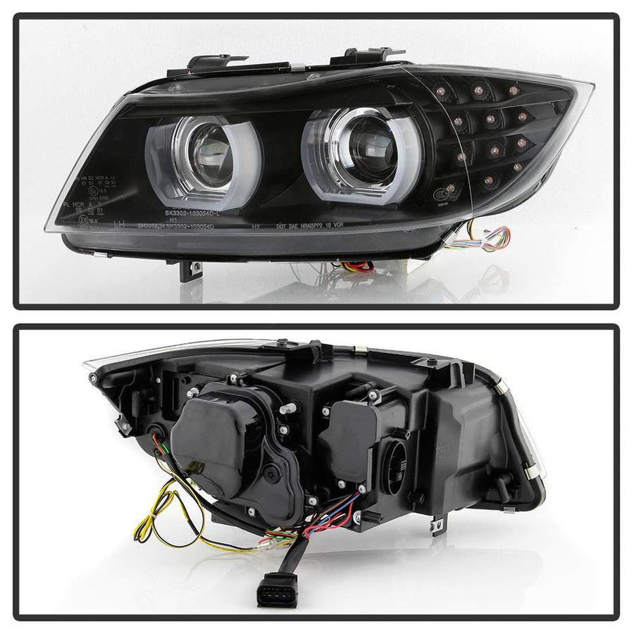 BMW E90 3-Series 09-12 Spyder Auto 3D Halo Projector Headlights Xenon AFS 4 Door