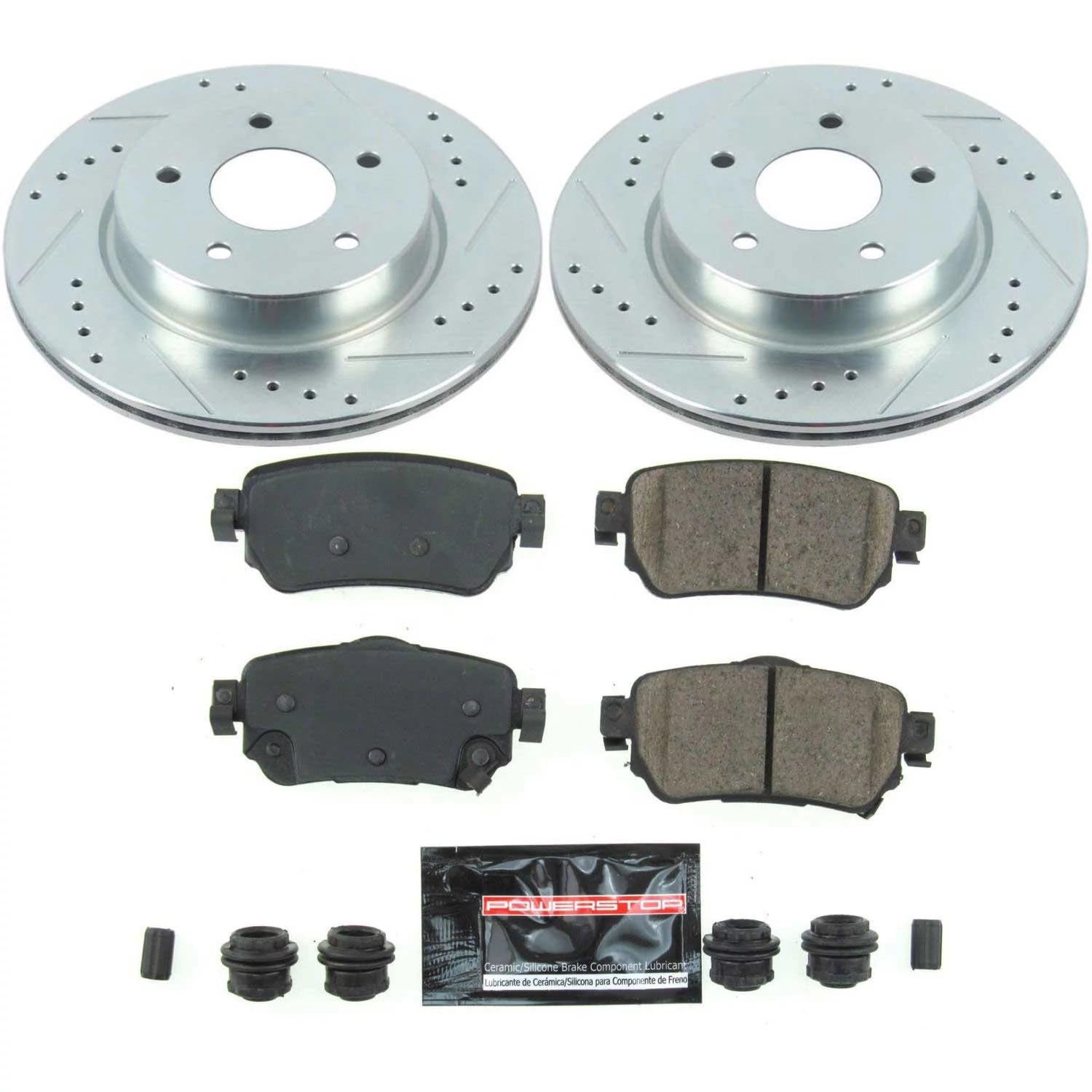 Power Stop K8313 Z23 Carbon Fiber Brake Pads with Drilled & Slotted Brake Rotors Kit Rear