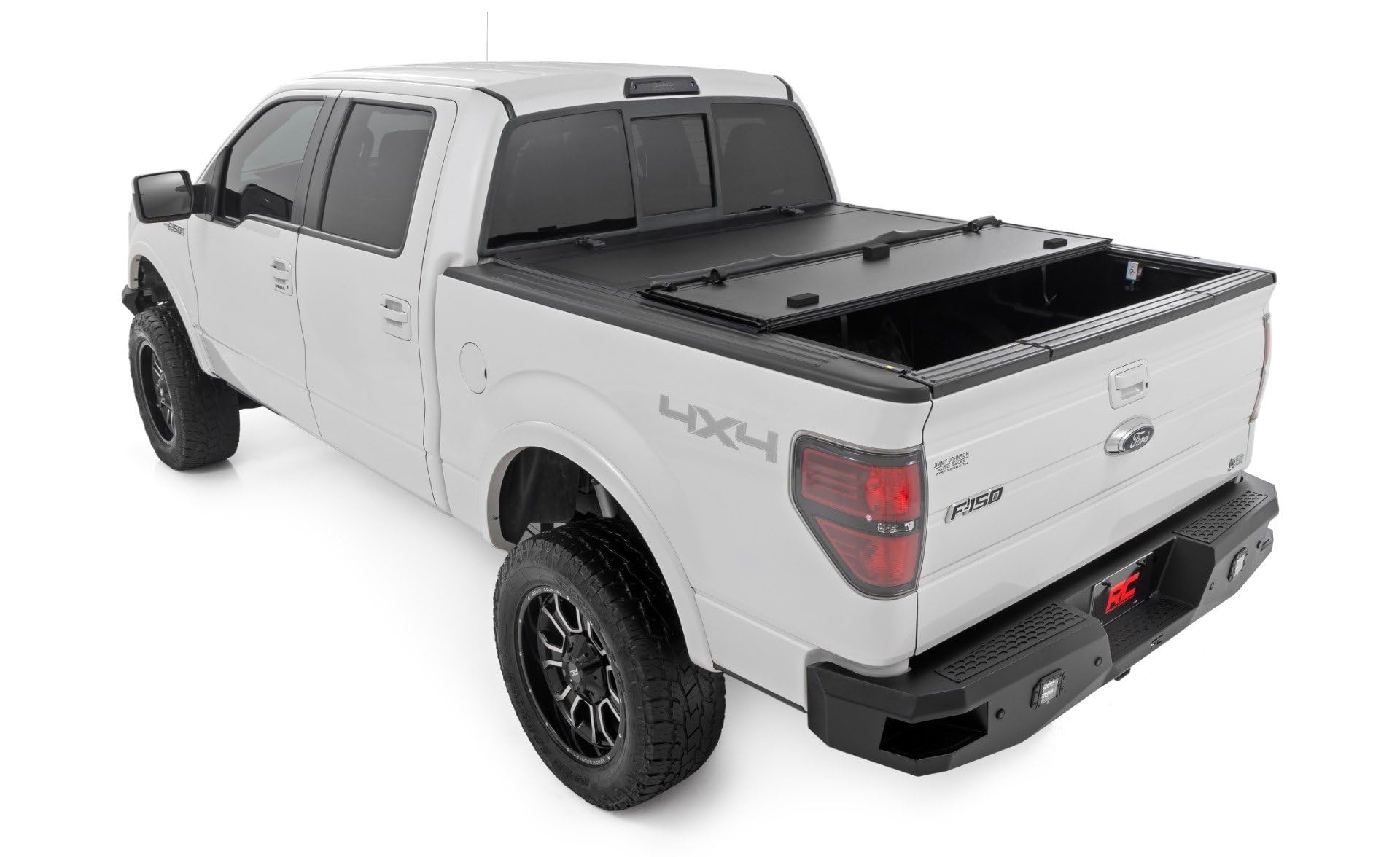 Rough Country Hard Tri-Fold Truck Bed Flip Up Tonneau Cover for Ford F-150 (2004-2014) - Fits 5'7" (66.0-67.0") Bed, All-Weather, Flush Aluminum Panels