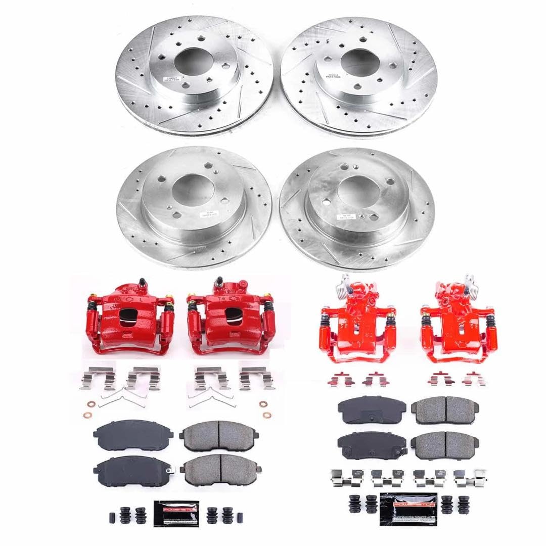 Power Stop Z23 KC751A Evolution Front and Rear Brake Kit-Drilled/Slotted Rotors, Carbon Ceramic Brake Pads & Calipers For Nissan Sentra 2002-2006 [Model Specific]