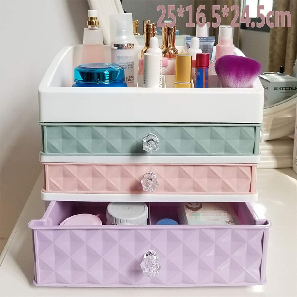 Make Up CABILOCK Organiser 3-Tier Multifunctional Saving Space Desktop Comestics Toiletry Organizer Makeup Storage Box with Drawers (Colorful)