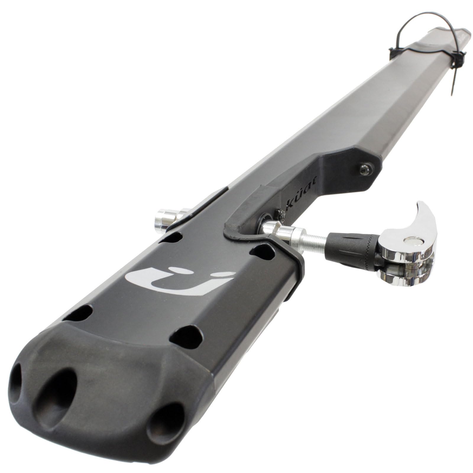 KUAT Fork Mount Trio Carrier | Secure Durable Bike Roof Rack with Integrated Cable Lock & Sliding Rear Tire Strap - 1 Bike Capacity | Adapters Included, Black & Silver