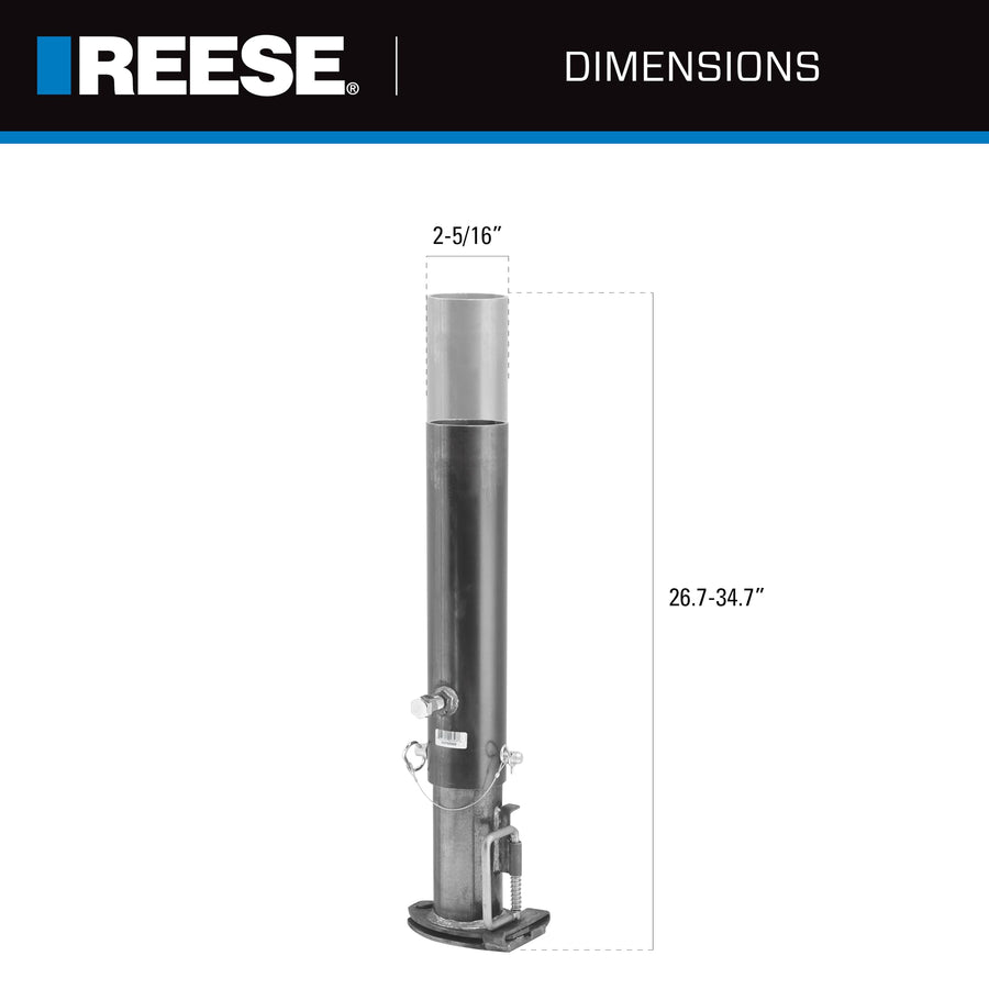 Gooseneck Coupler Pro Series 0287820300, 2-5/16 Inch Diameter, Outer & Inner Tube, 26.7-34.7 Inch Adjustable Height, Cast Locking Plates, Load Bearing Pin, 25,000 lbs. Capacity, Round, Raw