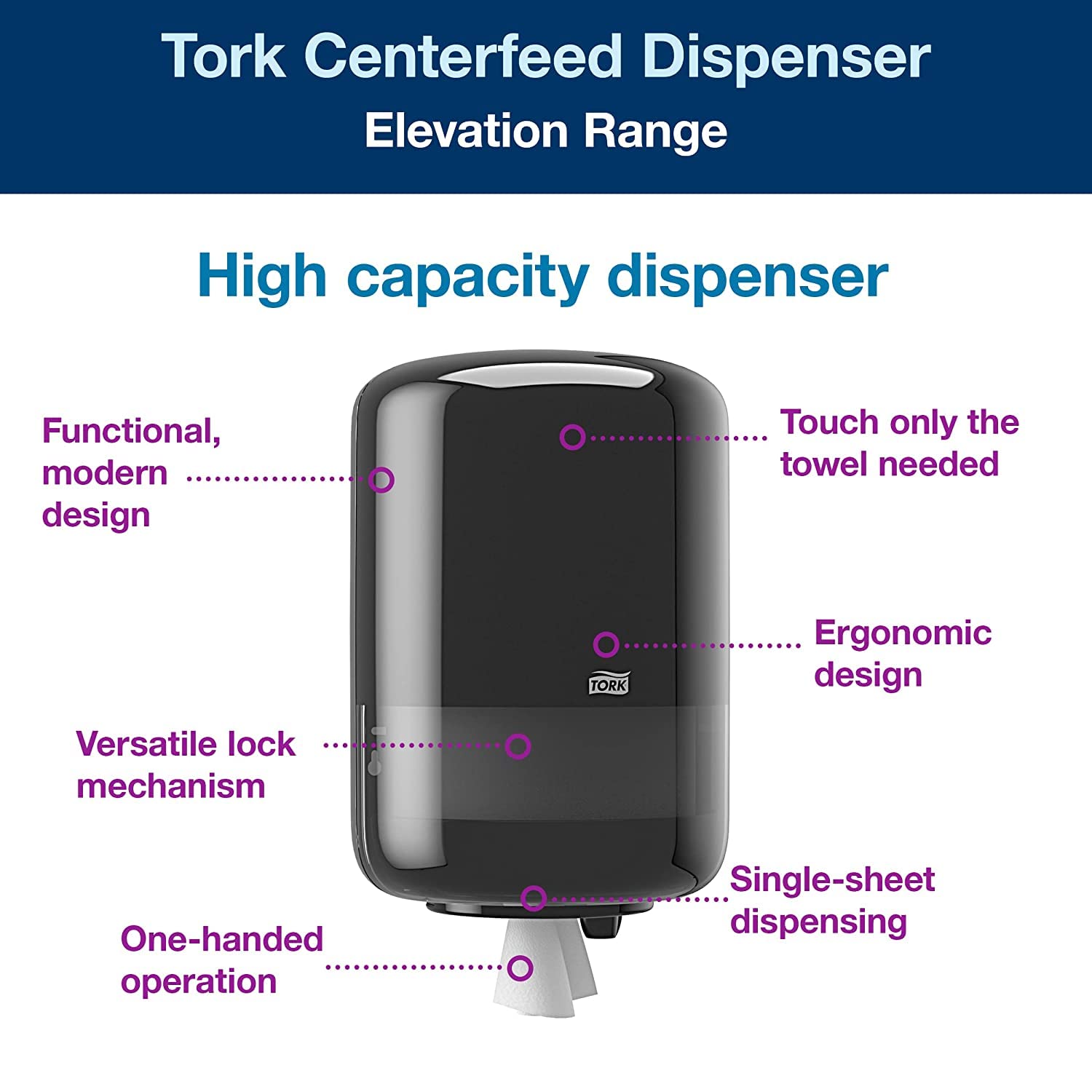 Tork Industrial Paper Towel Dispenser Centerfeed Red and Smoke M2, Single-Sheet Dispensing, Performance Range, 659028