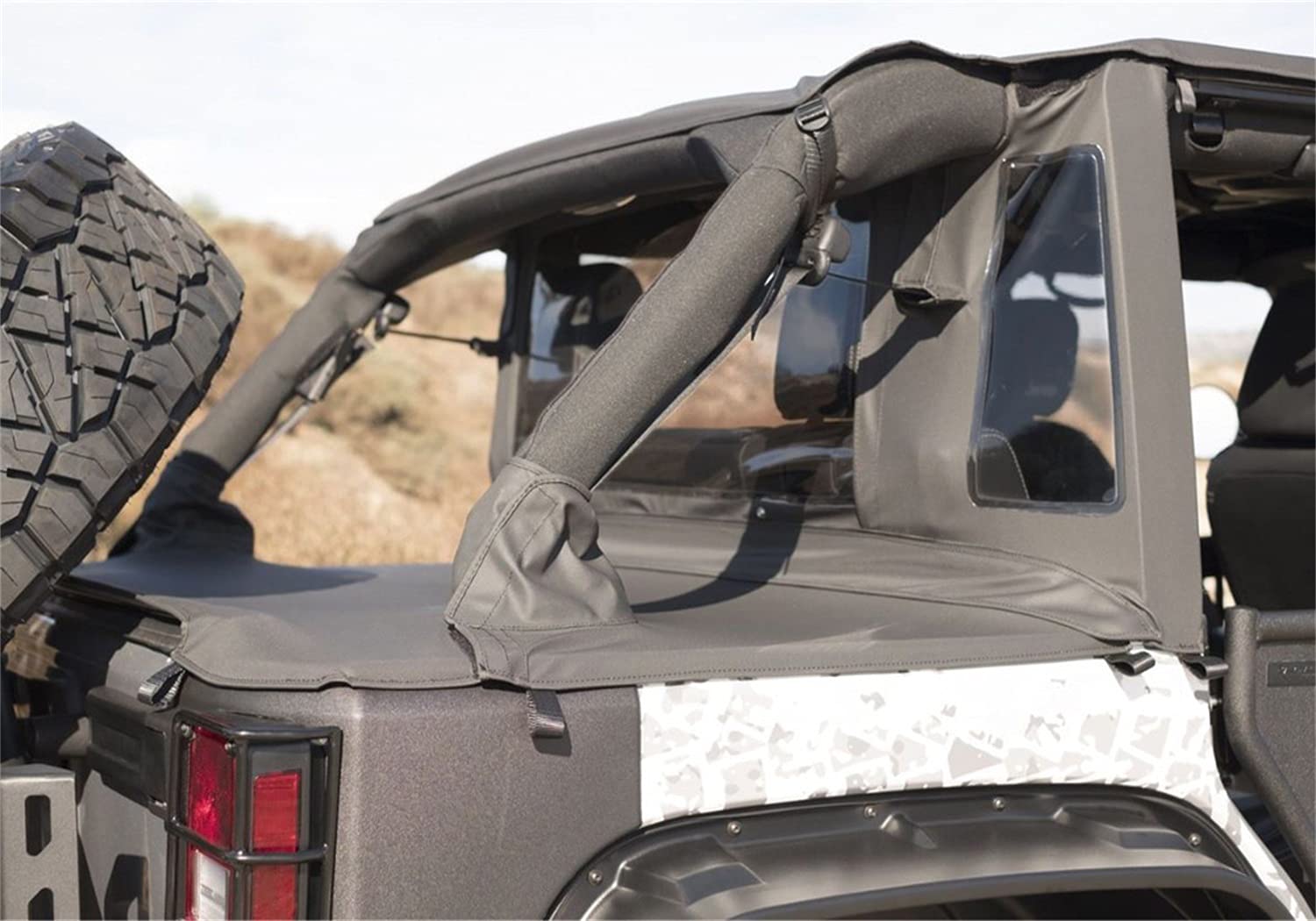 TrailView RAMPAGE PRODUCTS Soft Top for Jeep Wrangler JK | Tonneau Style Rear Cover, Sail Cloth, Black Diamond | 990135 | Fits 2007-2018 Jeep Wrangler JKU 4-Door