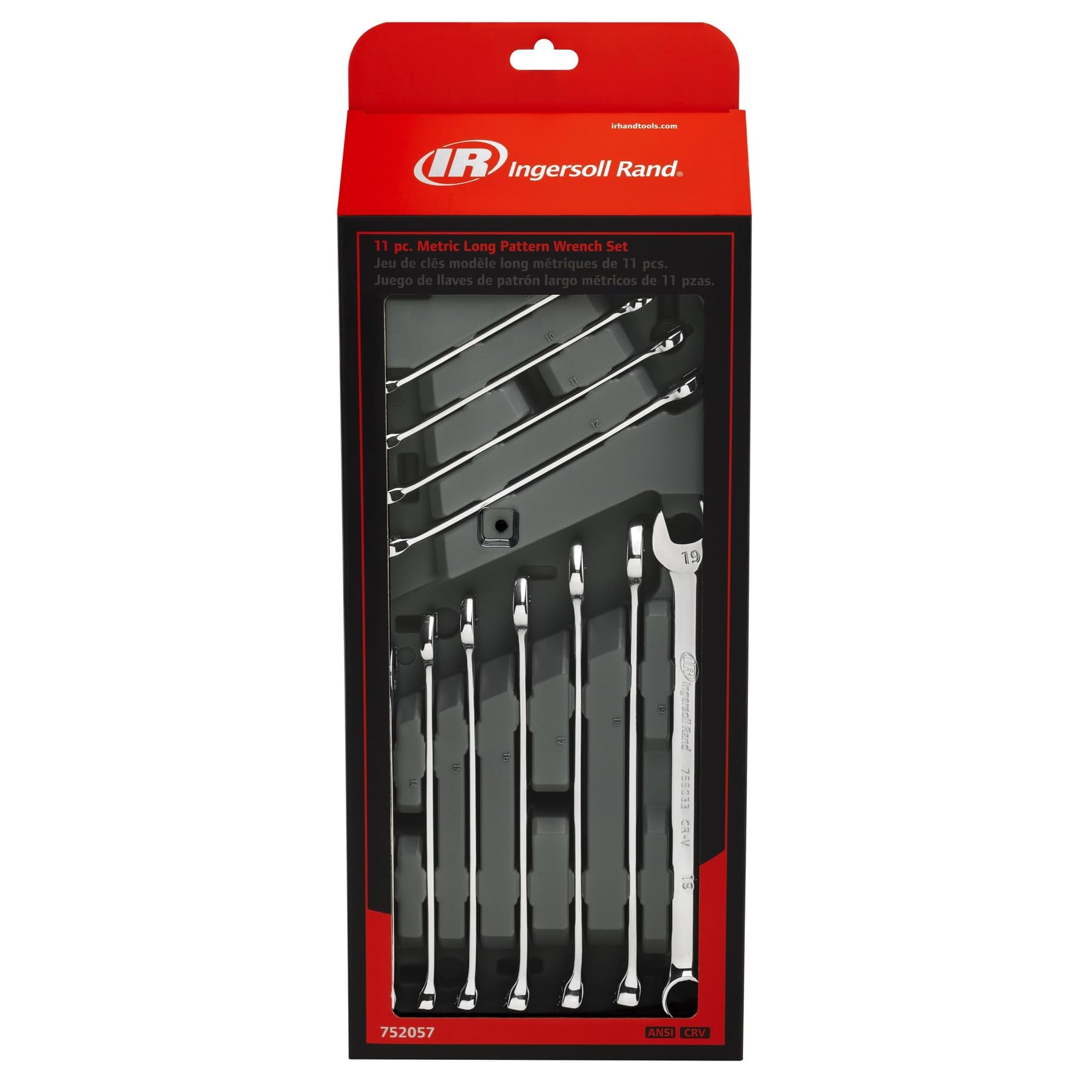 11 Pc. Ingersoll Rand Long Pattern Combination Wrench Set - Metric- 752057