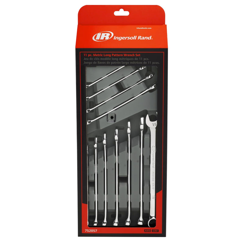 11 Pc. Ingersoll Rand Long Pattern Combination Wrench Set - Metric- 752057