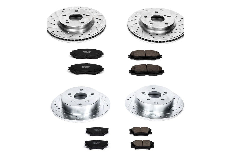 Power Stop K4100 Z23 Carbon Fiber Brake Pads Front and Rear with Drilled and Slotted Brake Rotors Kit For Lexus HS250H Toyota Rav4