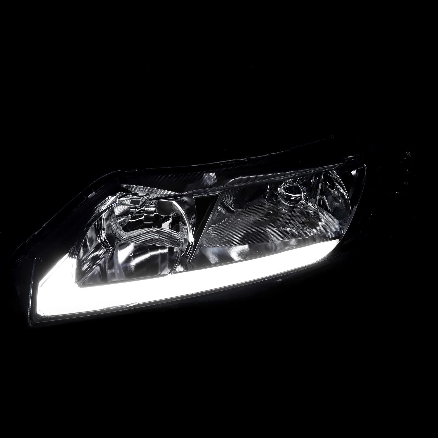 Chrome LED DRL Headlights Spec-D Tuning Lamps Set L+R Compatible with 2006-2011 Honda Civic Sedan 4DR