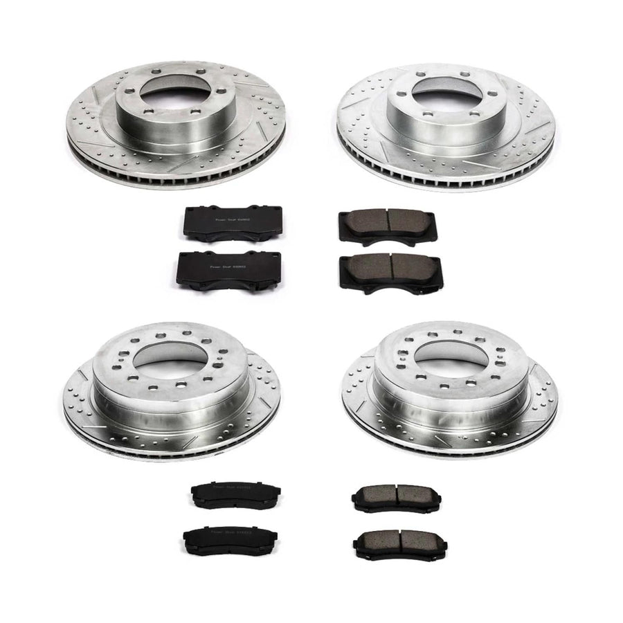Power Stop K2422 Z23 Carbon Fiber Brake Pads Front and Rear with Drilled and Slotted Brake Rotors Kit For 2003 2004 2005 2006 2007 2008 2009 Toyota 4Runner Lexus GX470