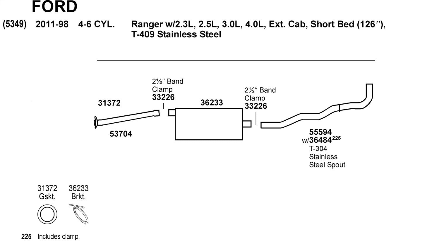 Exhaust Pipe Dynomax 53704 for Ford Ranger