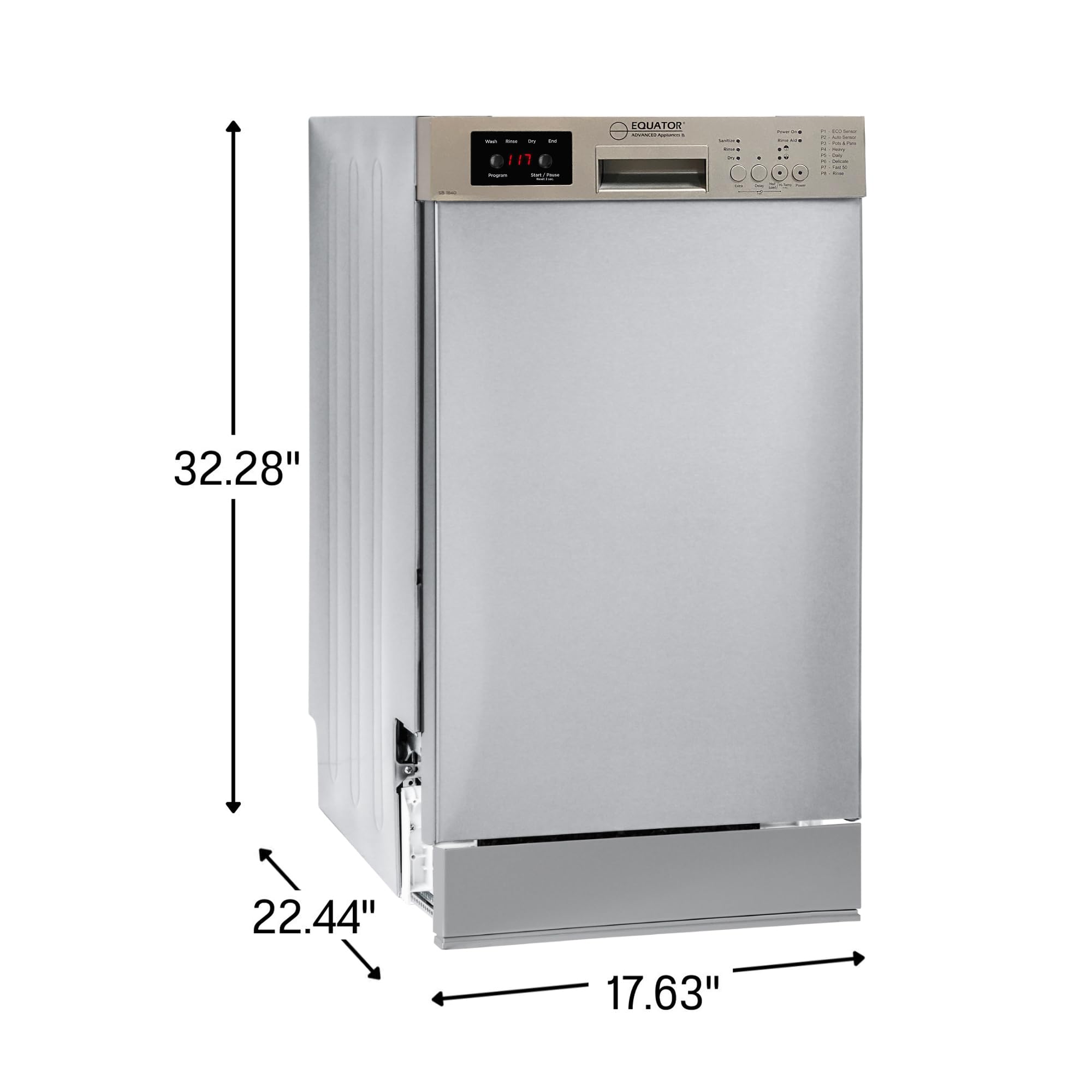 18 in Equator Dishwasher 10 place+Wine Rack 3.4g QUIET 51 dB 110V E-Star ADA in Silver