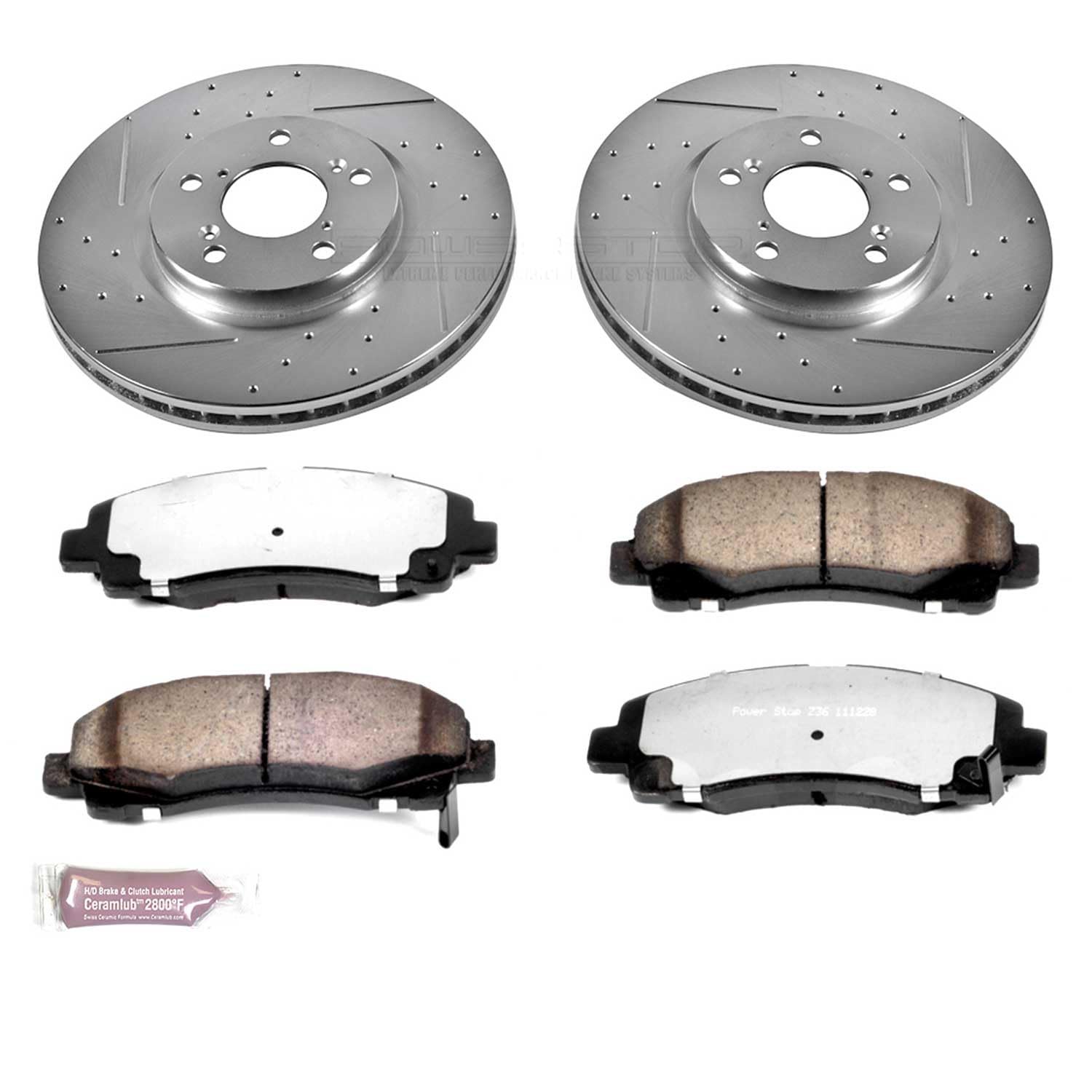 Power Stop Front Brake Kit For 2006 2007 2008 2009 2010 2011 Honda Ridgeline - Carbon Fiber Ceramic Brake Pads & Truck & Tow Drilled and Slotted Rotors Replacement, K2429-36