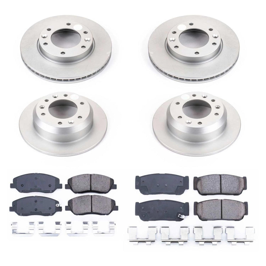 Power Stop CRK5832 Brake Rotor & Coated Ceramic Brake Pads- front & rear For Hyundai Entourage 2007, Kia Sedona 2006 [Model Specific]