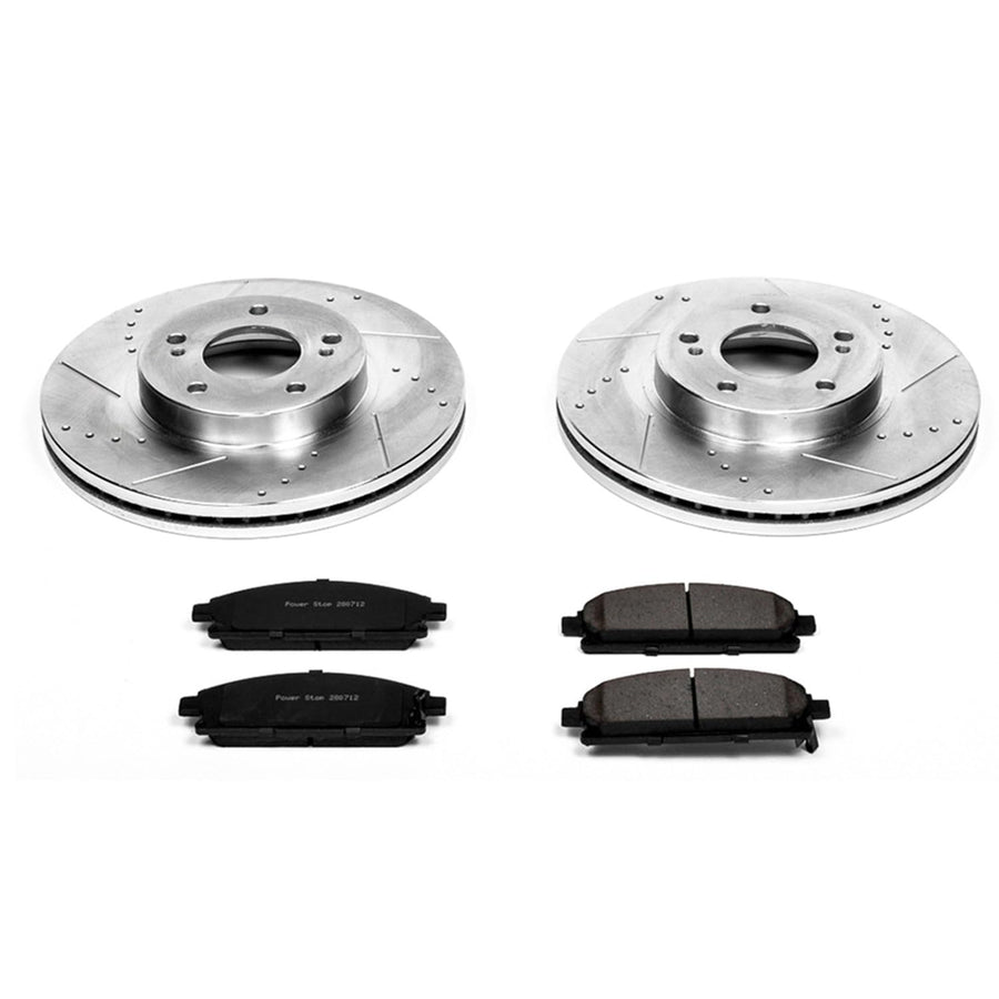 Power Stop K1179 Z23 Carbon Fiber Brake Pads with Drilled & Slotted Brake Rotors Kit For INFINITI Q45 1997-2001 [Model Specific]
