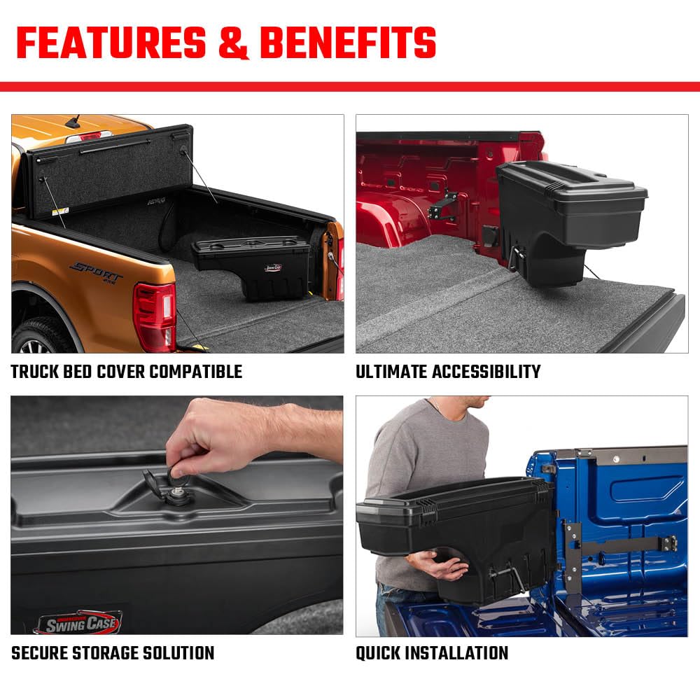 SwingCase Undercover Truck Bed Storage Box | SC503D | Fits 2022-2023 Nissan Frontier Drivers Side, Black