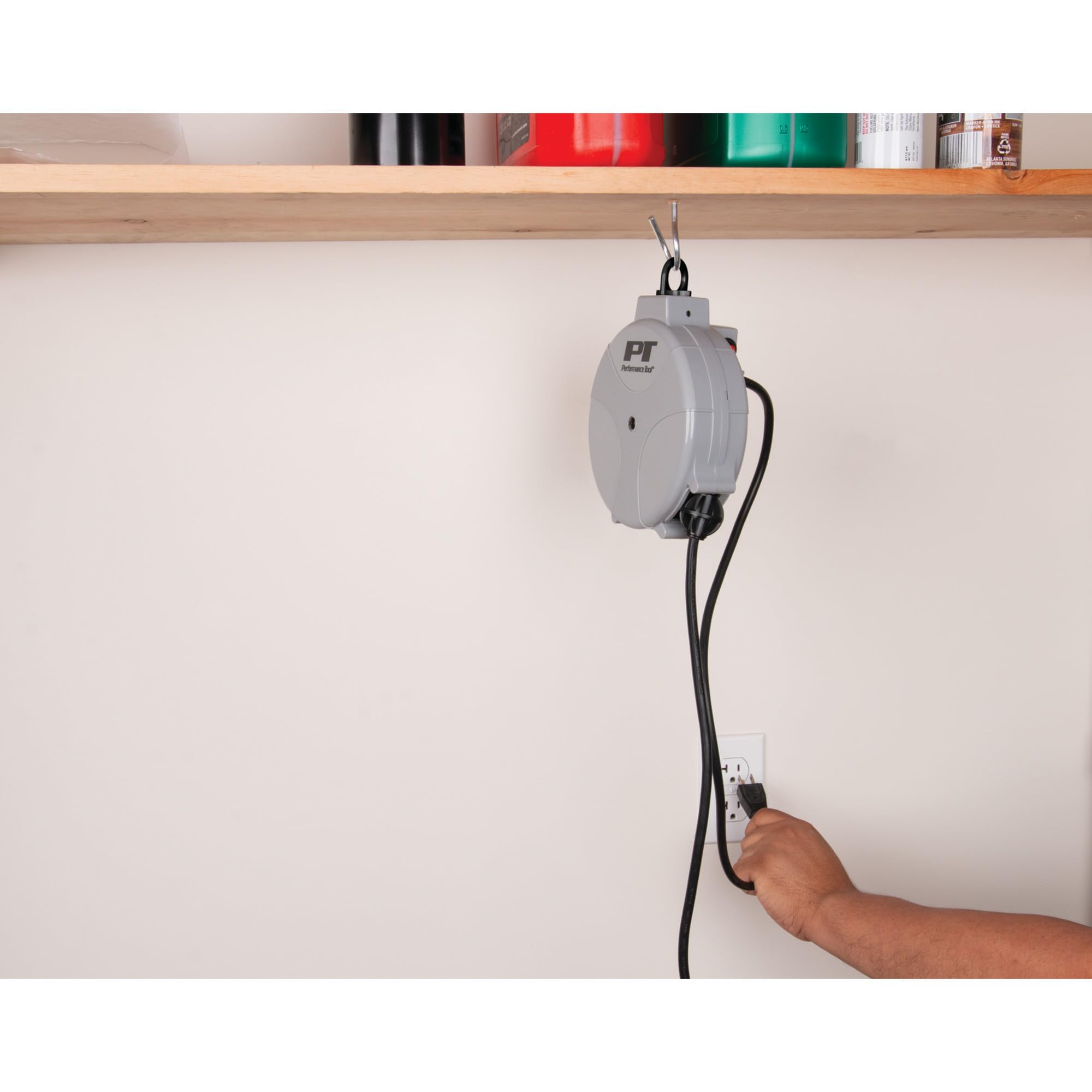20' Performance Tool W2275 18GA Retractable Cord Reel with Spring Loaded Auto-Rewind