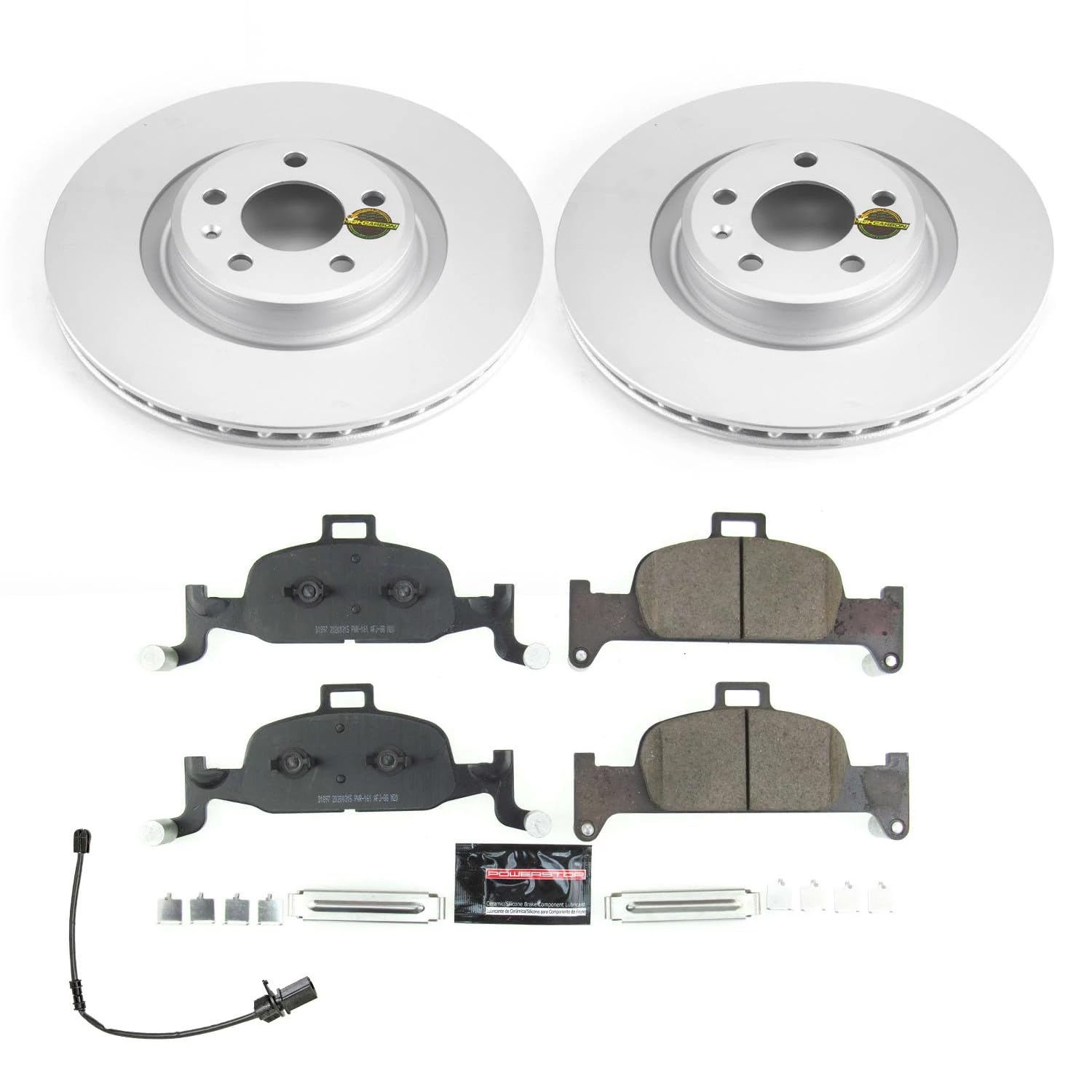 Power Stop Z23 CRK8551 Front Coated Rotor Kit-Coated Brake Rotors, Carbon Ceramic Pads For Audi Q5 2018-2022 [Model Specific]