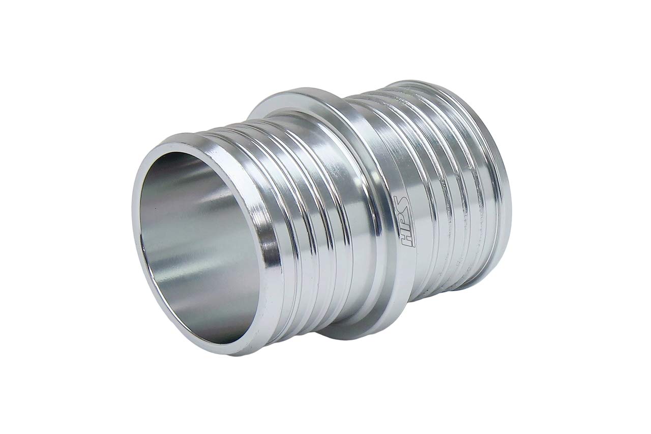 HPS 1-3/8" AHU-138-SL Billet 6061 Aluminum Joiner Hose Union Connector, 2" Length, Silver, 35mm OD