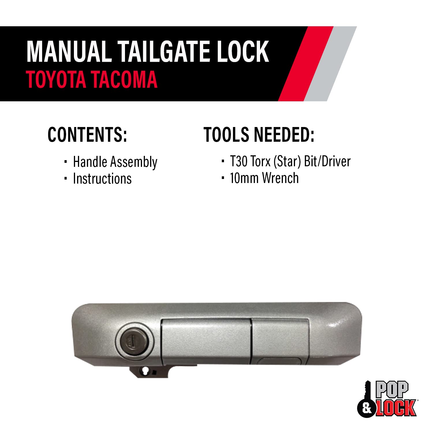 Manual Tailgate Lock for Toyota Tacoma – Pop & Lock, Fits 2005 to 2015 Models (OEM Color Silver Streak Mica PL5505, Standard Lock)