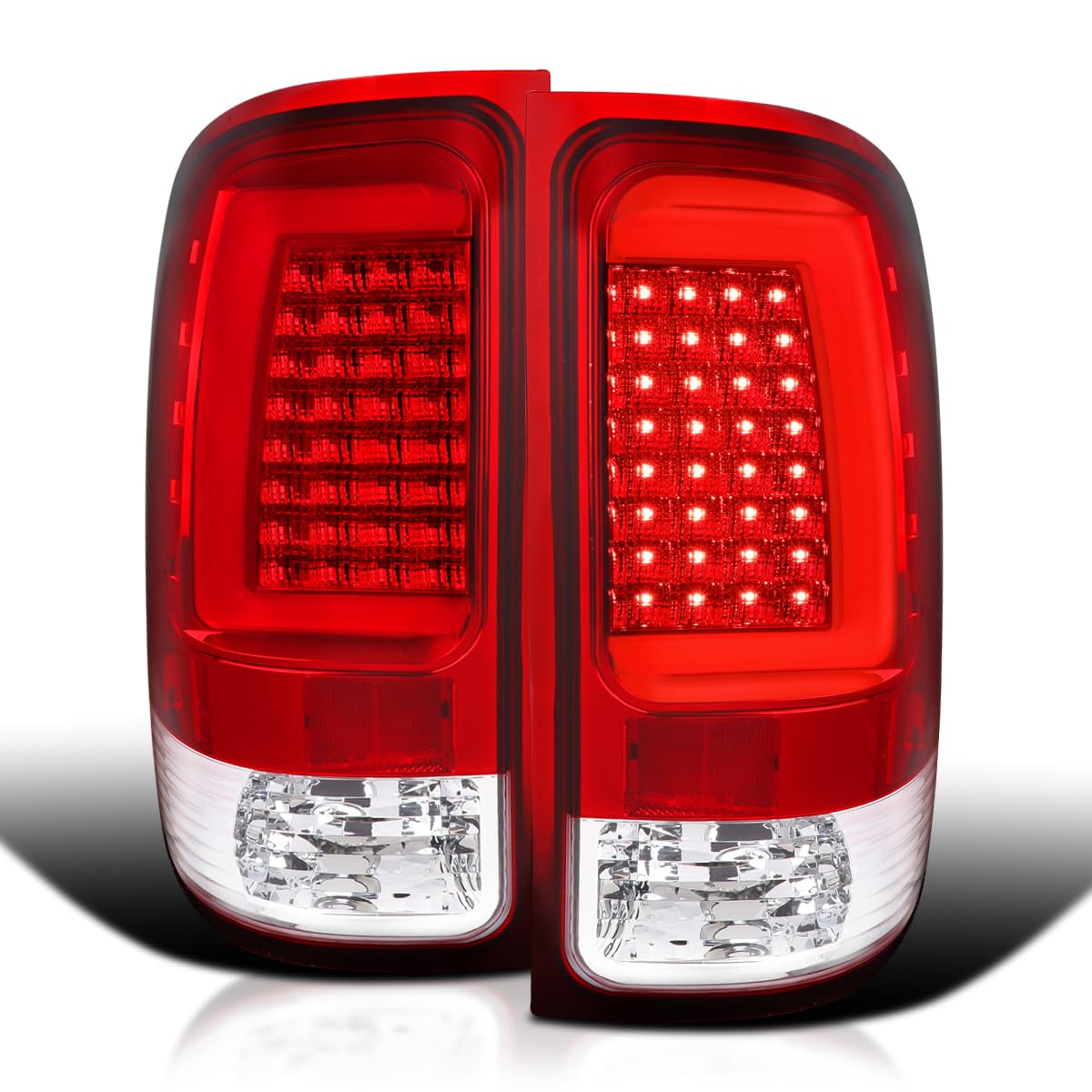 Red LED Tail Lights SPEC-D TUNING w/LED Light Bar Compatible with 2007-2013 GMC Sierra 1500, 2007-2014 GMC Sierra 2500HD/3500HD, Left + Right Pair Assembly