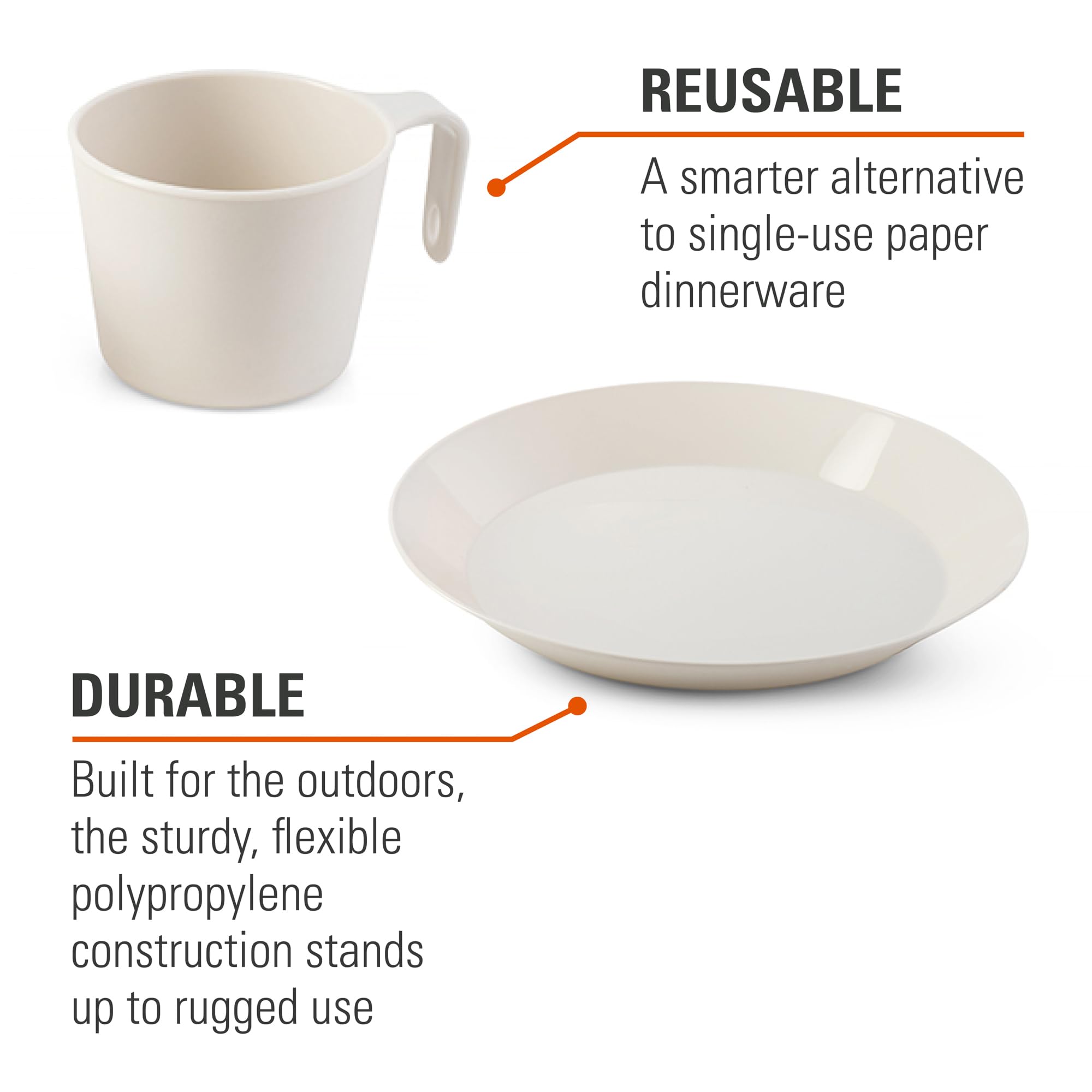 Cascadian GSI Outdoors 1 Person Table Set I 6-Piece Camping, Backpacking Mess Kit, Plastic BPA Free, Plate, Bowl, Mug, Cup & Cutlery Set - Sandstone