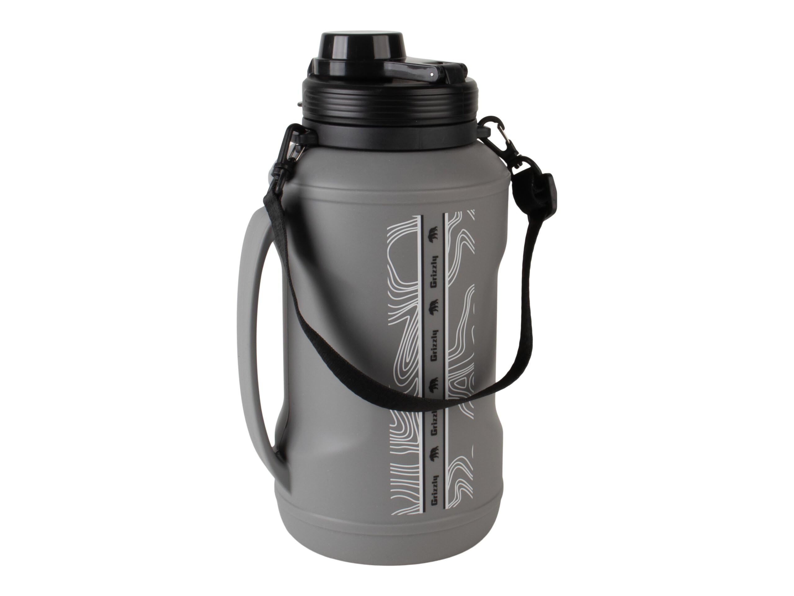 Collapsible Grizzly 64oz Water Bottle | Ergonomic Handle | Half Gallon Capacity | For Camping Travel Hiking Sports | Stealth Gray