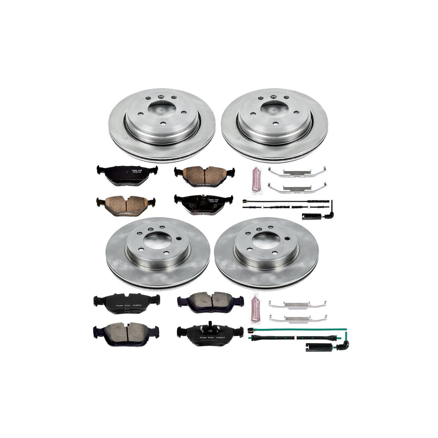 Power Stop KOE874 Replacement Brake Kit-OE Front and Rear Brake Rotors & Ceramic Brake Pads and 1 Front & 1 Rear Sensor Wires