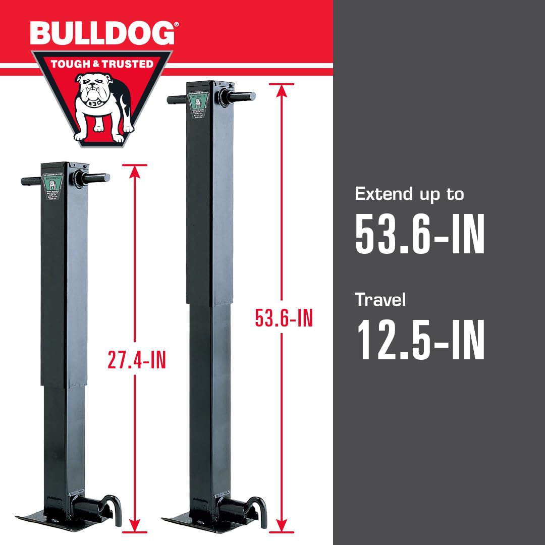 Bulldog HD 182800 Square Trailer Jack, 12,000 lbs. Support Capacity, Sidewind, 12-1/2 Inch Travel, No Handle