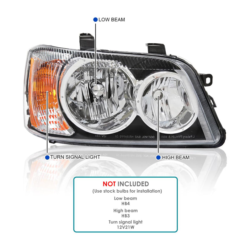Replacement SPEC-D TUNING Chrome Headlights Compatible with 2001-2003 Toyota Highlander, Left + Right Pair Headlamps Assembly