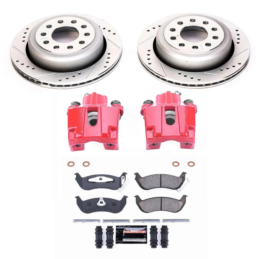 Power Stop Z23 KC5293, Rear Brake Caliper Kit-Drilled/Slotted Rotors, Carbon Ceramic Brake Pads, Calipers For Lincoln Town Car 2003-2011 [Model Specific]
