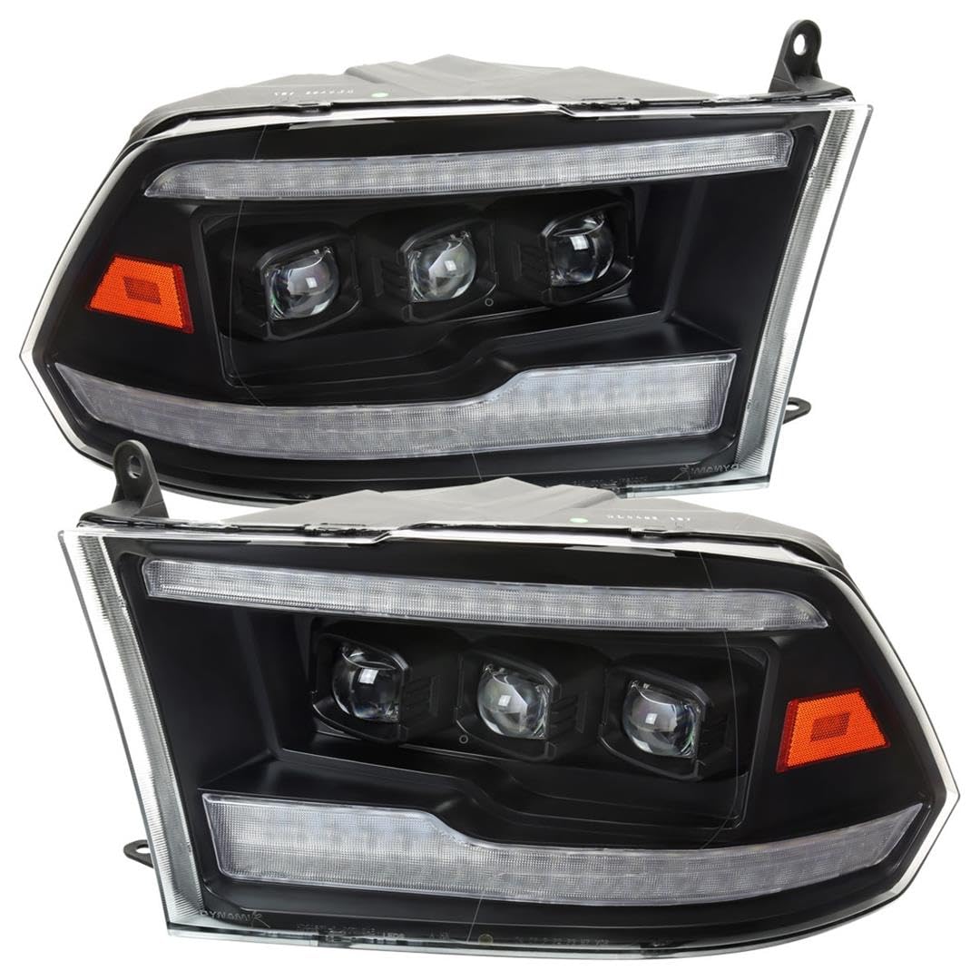 Full LED SPEC-D TUNING Black Sequential Projector Headlights w/Startup Animation Compatible with 2009-2019 Dodge Ram 1500, 2010-2019 Ram 2500/3500, Left + Right Pair Headlamps Assembly