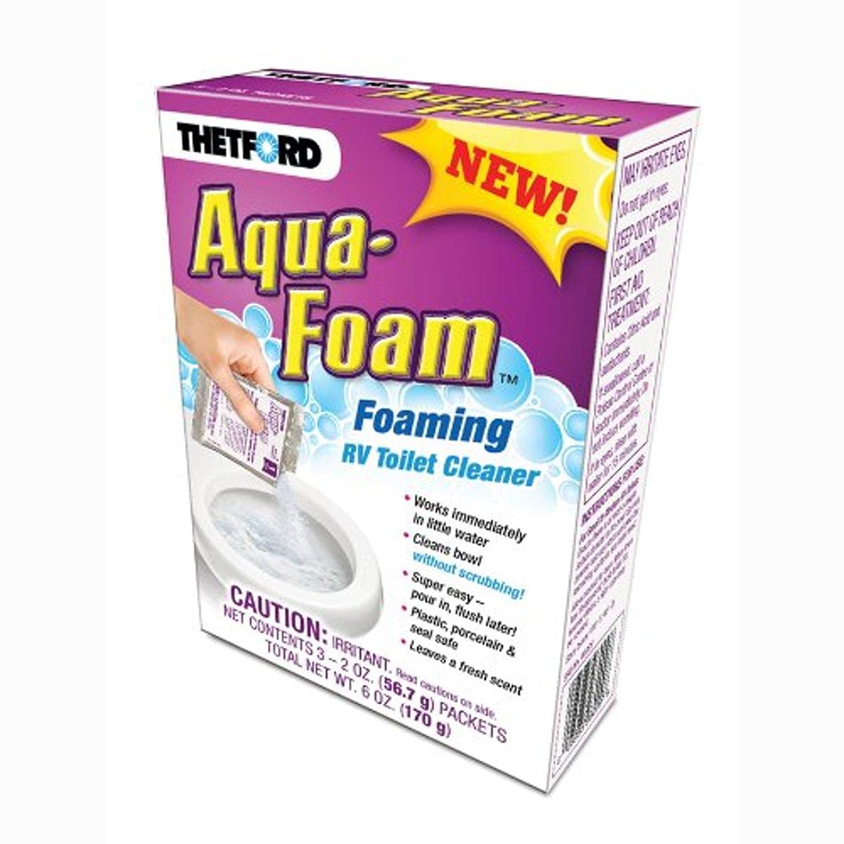 Aqua-Foam - Thetford 96009 - Cleaner for Porcelain and Plastic Toilets - 3x2 oz Pack 96010