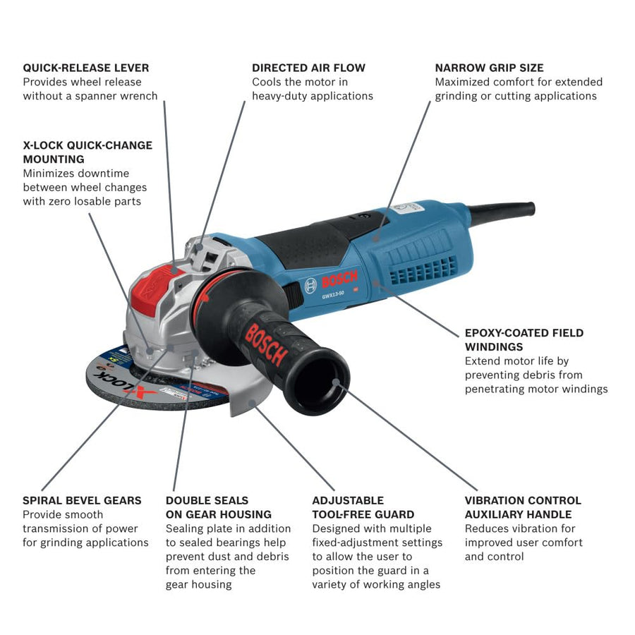 5 In. Bosch GWX13-50 X-LOCK Angle Grinder