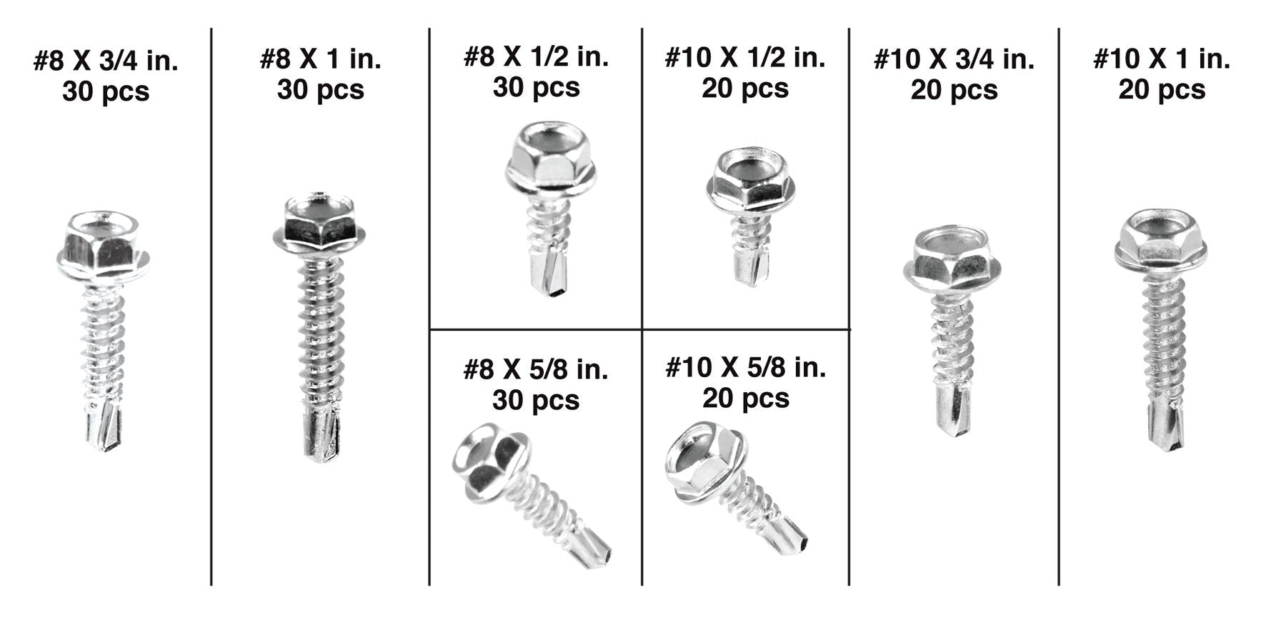W5220 Performance Tool 200pc Hex Washer Self Drilling Assortment With Case