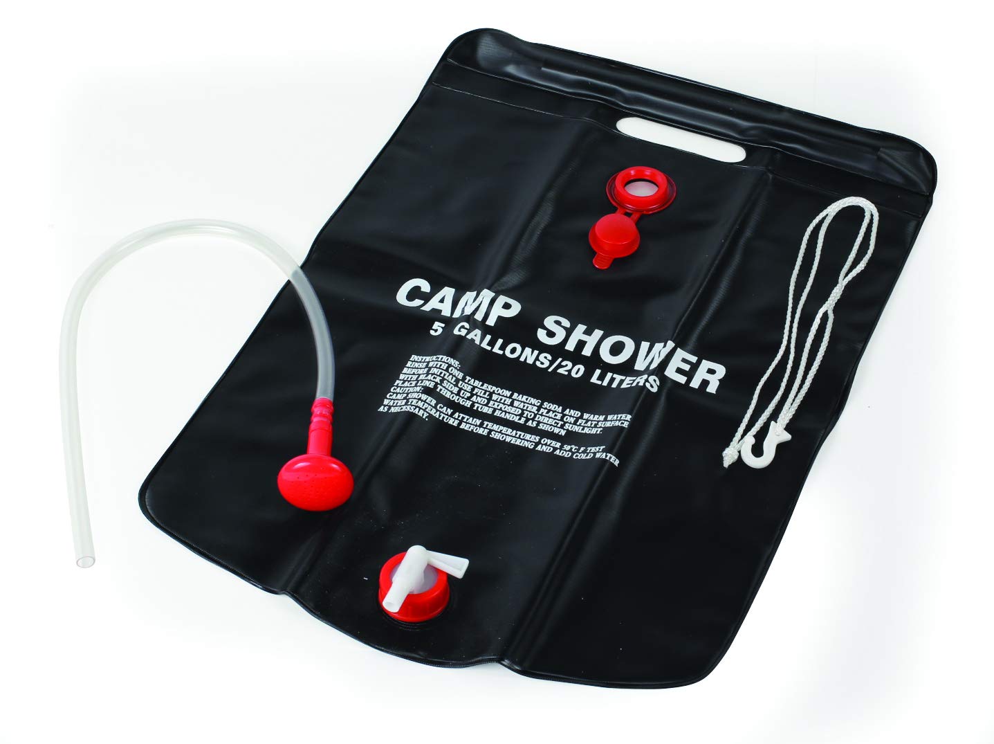 Camco Natural Outdoor Solar Shower with On-Off Valve for Campsites - Holds 5 Gallons of Water, Sufficient for 3-4 Showers, Excellent for Camping, Hiking, RVing, and Traveling (51368), White