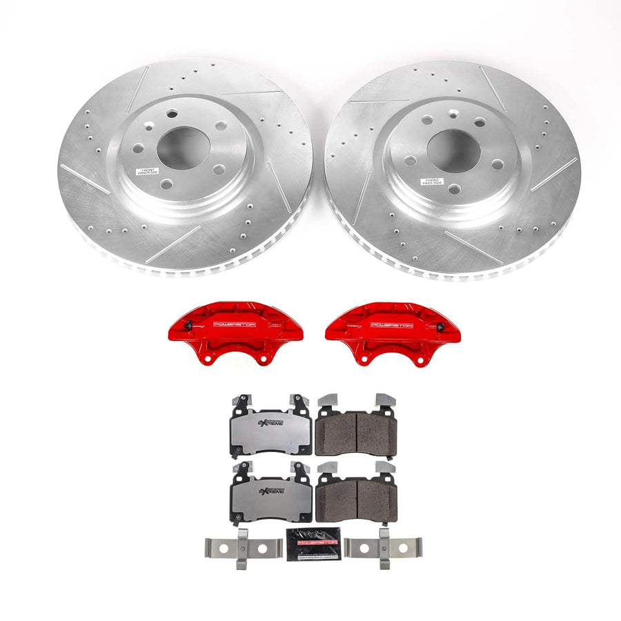POWERSTOP Z26 Street Warrior Brake Pads and Rotors Kit Front with Red Powder Coated Calipers For Chevrolet Corvette 2014-2019 [Vehicle Specific]