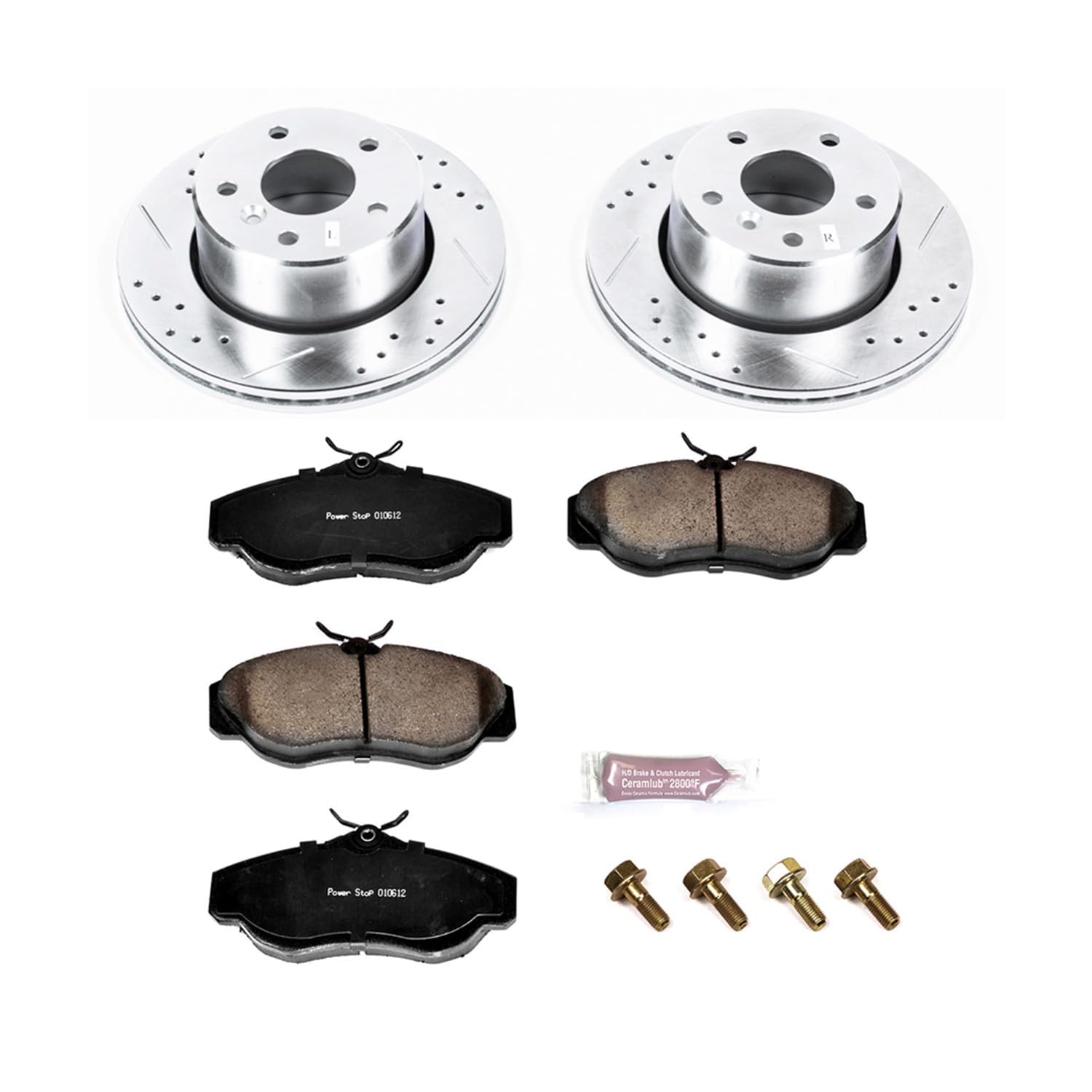 Power Stop K5106 Z23 Carbon Fiber Brake Pads Front with Drilled & Slotted Brake Rotors Kit For Land Rover Discovery 1999-2004 [Model Specific]