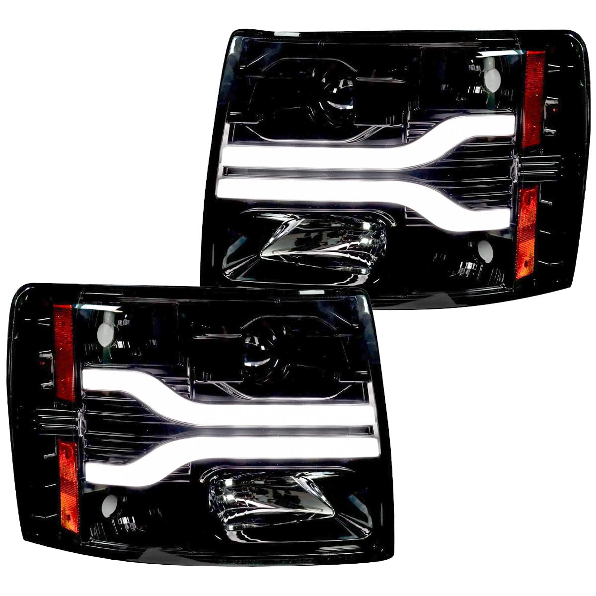 Fits Chevy 2007-2013 Silverado 1500/2500/3500 RECON Projector Headlights OLED Halos & DRL - Smoked Lens (SMOKED)