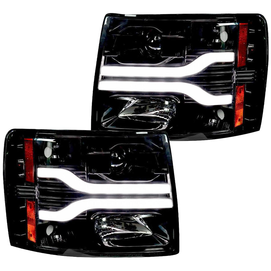 Fits Chevy 2007-2013 Silverado 1500/2500/3500 RECON Projector Headlights OLED Halos & DRL - Smoked Lens (SMOKED)