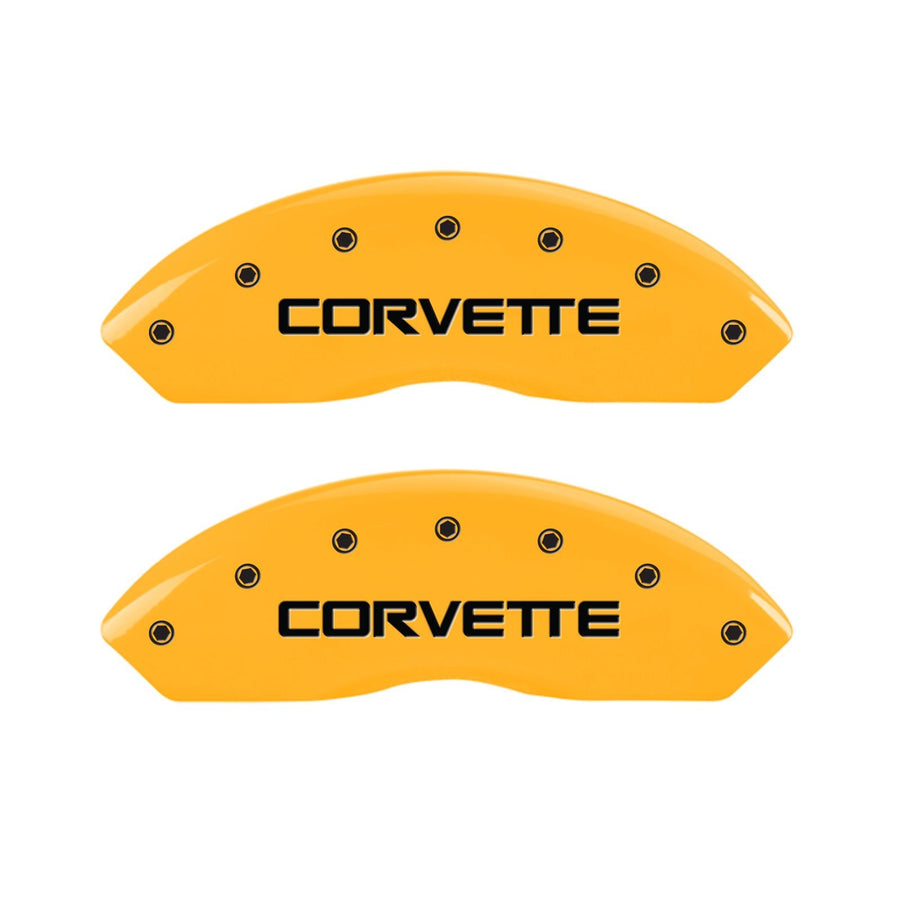 MGP 13013SCV4YL Caliper Covers Caliper Cover (Engraved Front and Rear: C4/Corvette, Yellow Powder Coat Finish, Black Characters), Set of 4