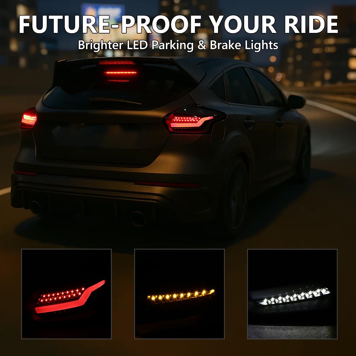 Black LED Bar Tail Lights SPEC-D TUNING Compatible with 2015-2018 Ford Focus SE/ST/Titanium Hatchback, 2016-2018 Ford Focus RS Hatchback, Left + Right Pair Assembly