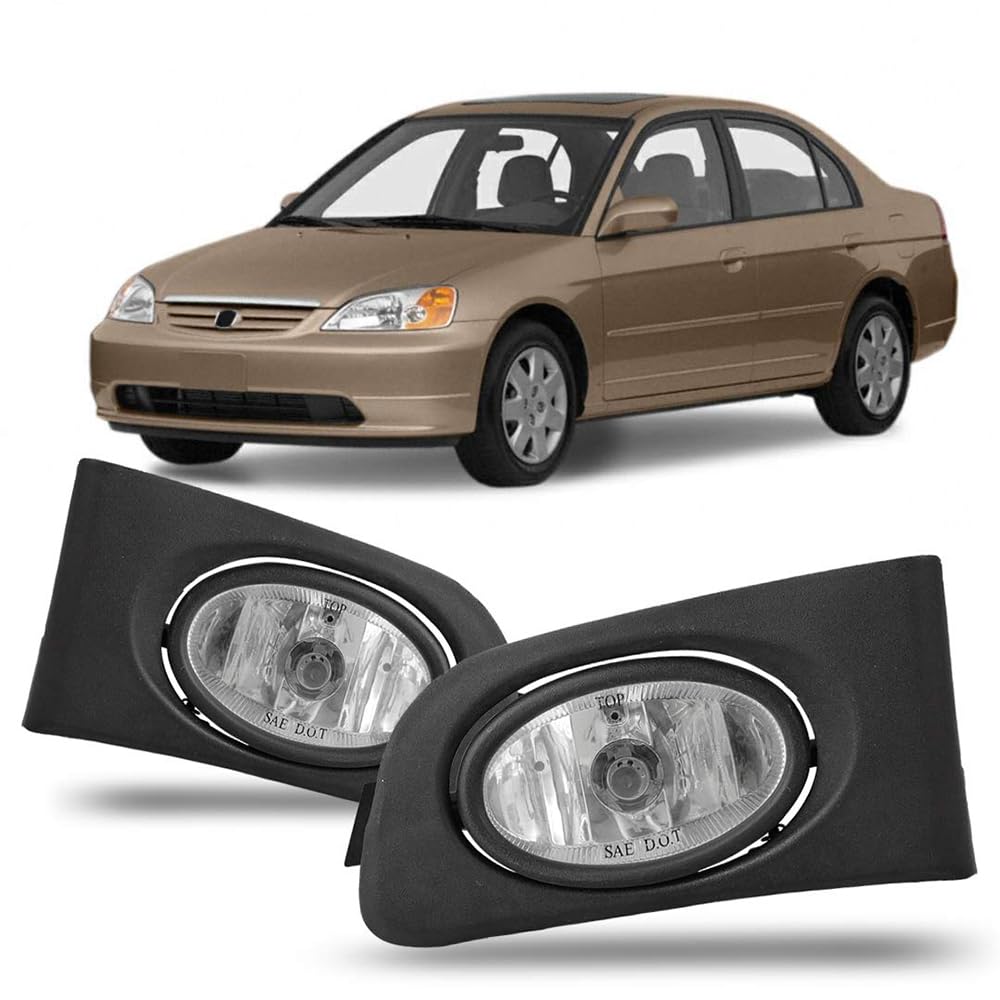 Foglights Winjet for [2001 2002 Honda Civic DX Coupe/HX Coupe] [2001 2002 2003 2004 2005 Honda Civic EX Sedan + LX Sedan] (Except EX SE/LX SE model) Driving Fog Lights + Switch + Wiring Kit (Clear)