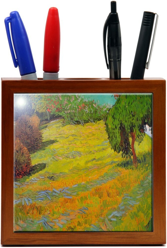 Van Gogh Art Rikki Knight 5-inch Sunny Lawn Design Wooden Tile Pen Holder (rk-ph1462)
