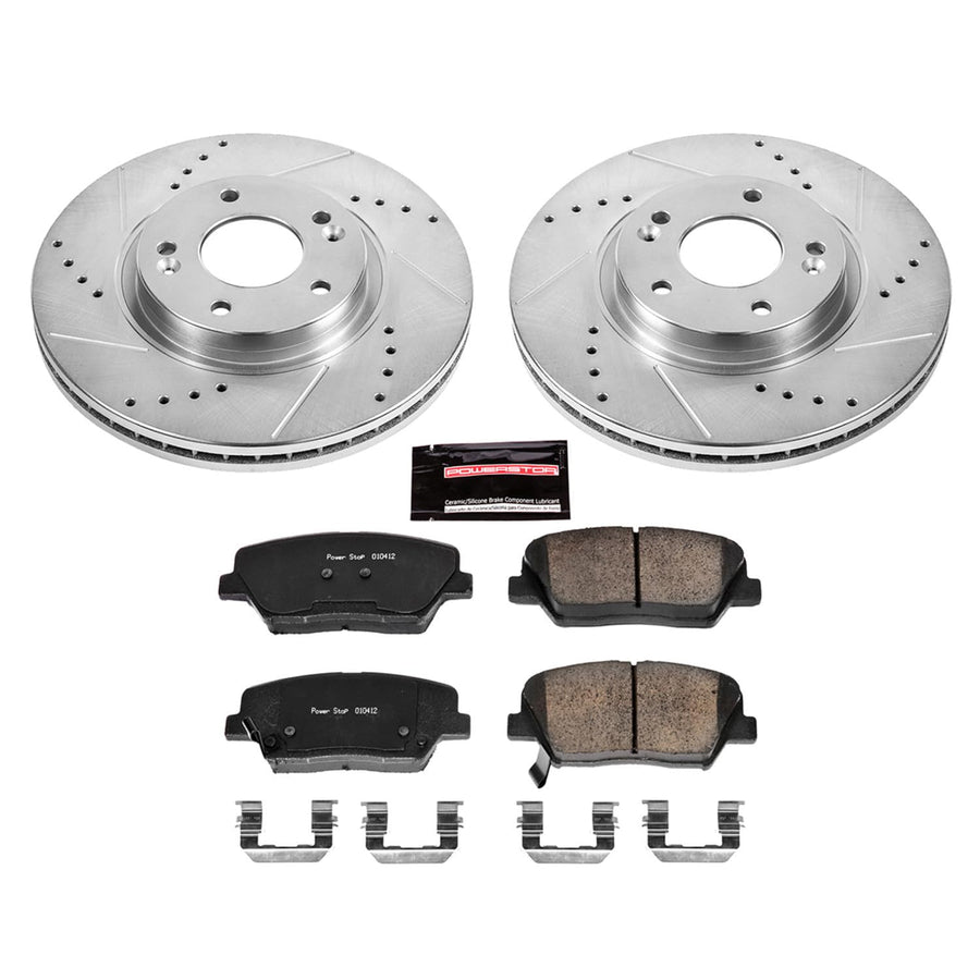 Power Stop K5926 Z23 Carbon Fiber Brake Pads with Drilled & Slotted Brake Rotors Kit For Hyundai Santa Fe 2010-2012, Kia Sorento 2011-2013 [Model Specific]