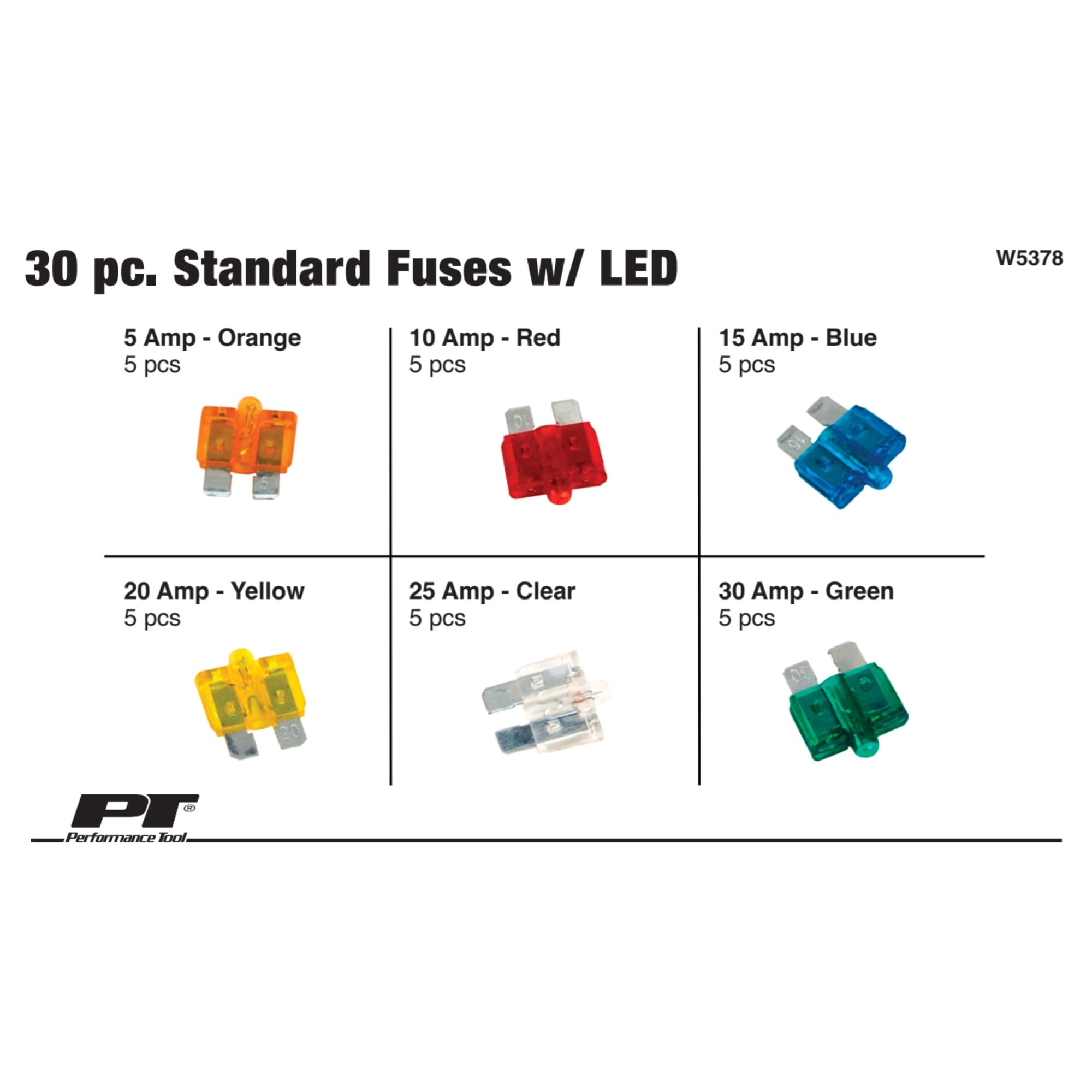 W5378 Performance Tool Standard Fuse Assortment, 30-Piece
