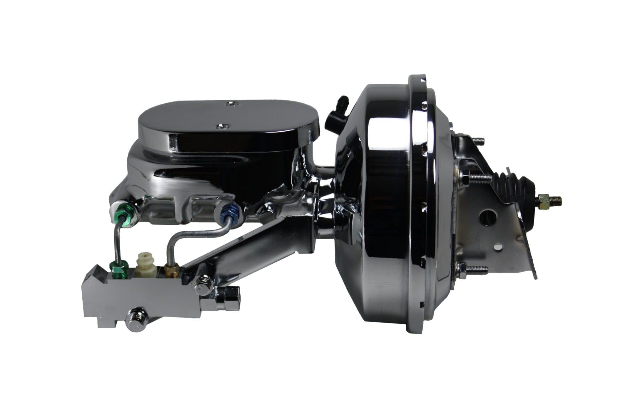 Power LEED BRAKES Front Disc Brake Conversion Kit With 9" Chrome Booster Flat Top Chrome M/C Disc/Disc Side Mount